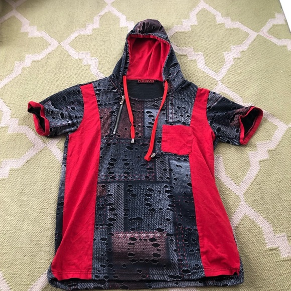 Other - Perruzo Distressed Hooded Short Sleeve Shirt
